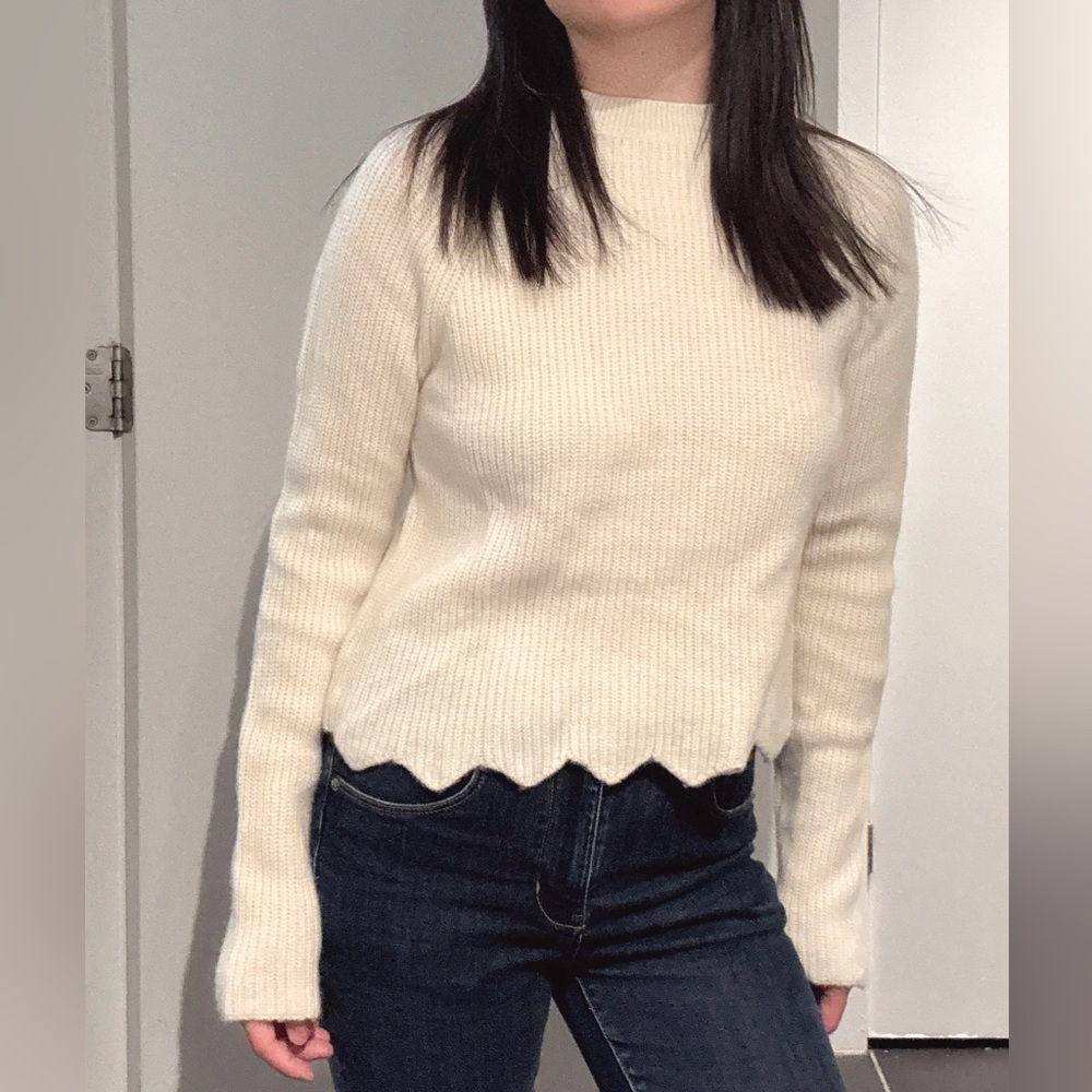 Cream Scalloped Hem Knit Sweater